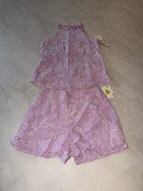 I.N. San Francisco Lilac Floral Embroidered Halter Top